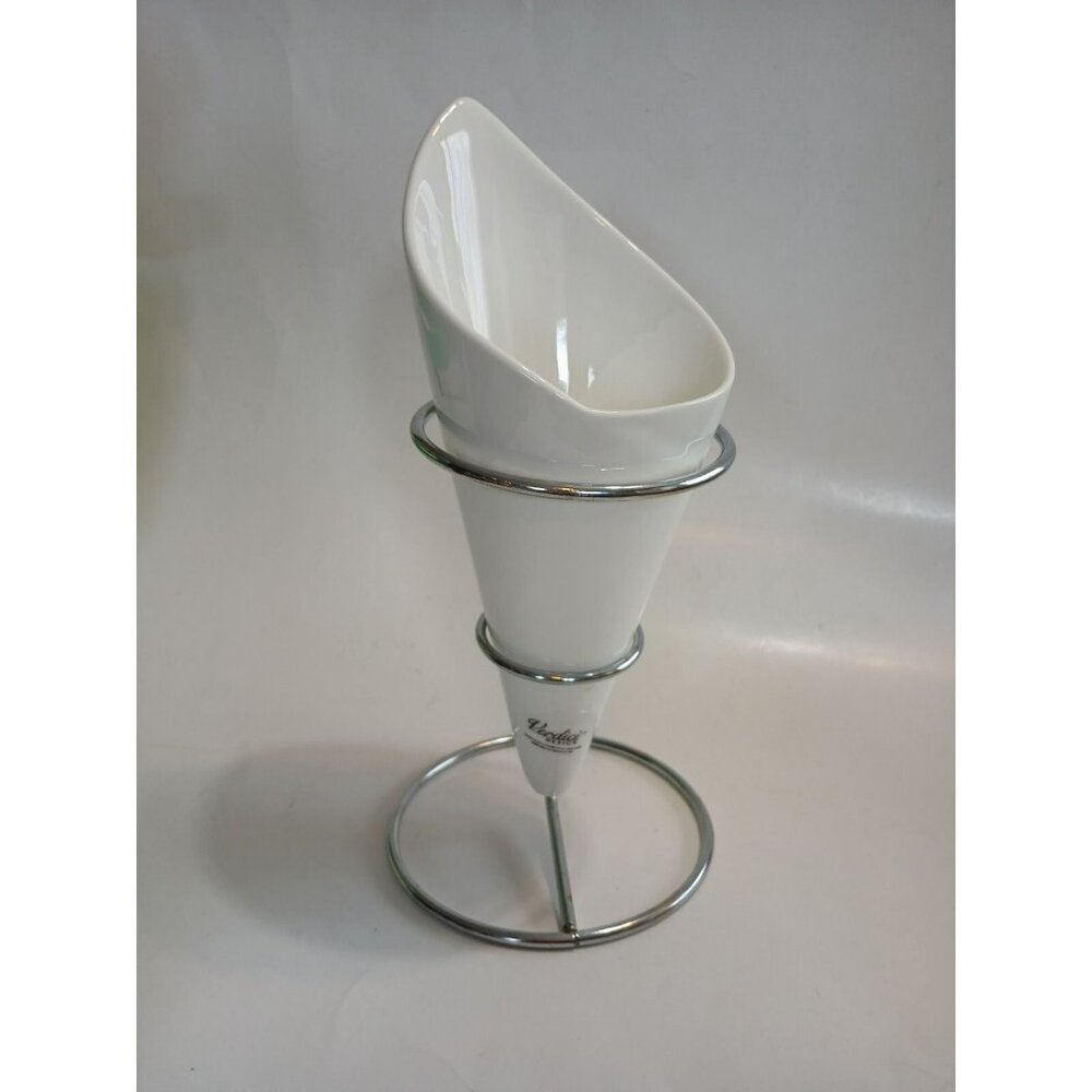 Verdici Design White Ceramic French Fry Cone Basket Holder With Stand